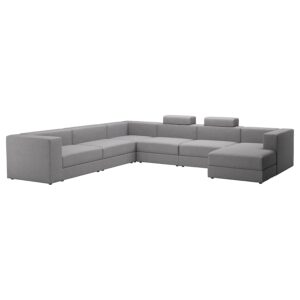 U-shaped sofa, 7-seat, with chaise longue, right with headrests/Tonerud grey