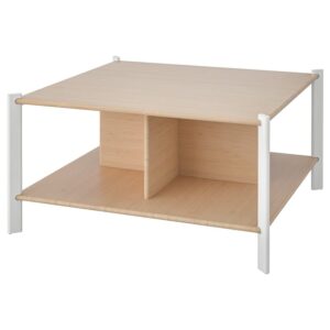 Coffee table, white/light bamboo, 80x80 cm