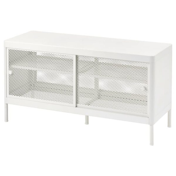 Storage bench with sliding doors, white
